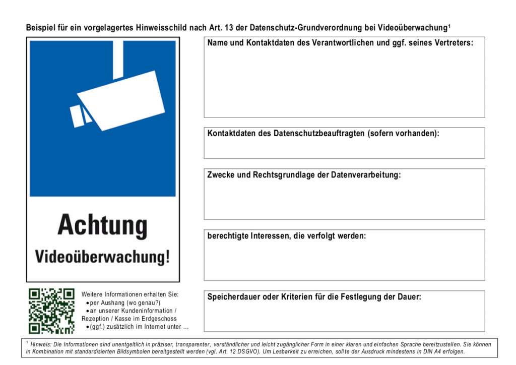 Videoüberwachung - Hinweisschild (Empfehlung der Landesbeauftragten für den Datenschutz Niedersachsen)