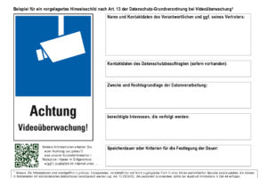 Videoüberwachung - Hinweisschild (Empfehlung der Landesbeauftragten für den Datenschutz Niedersachsen)